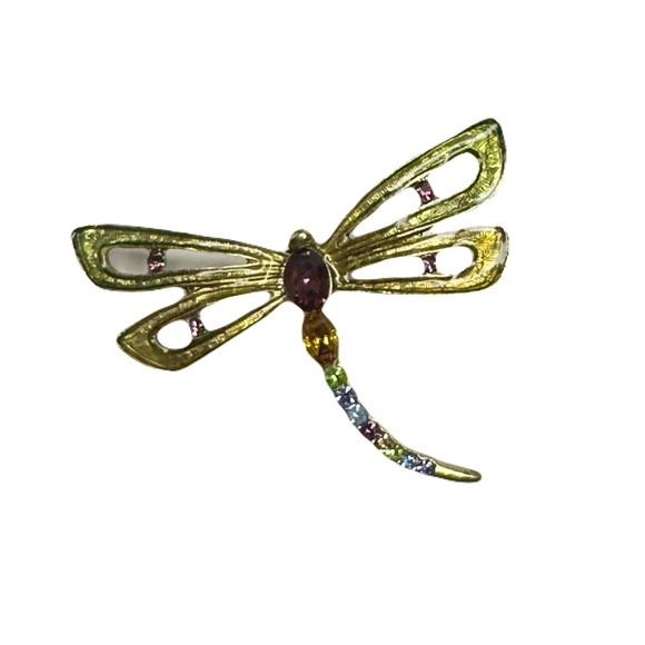 Monet Dragonfly Brooch Multi Color Rhinestone Enamel Gold Tone Vintage Brooch - Picture 3 of 7